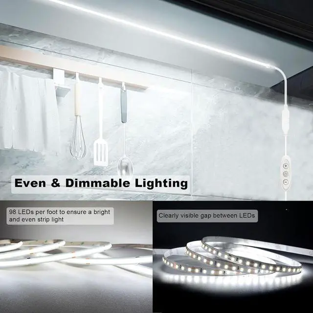 Alt view image 5 of 7 - 5v COB Led Strip Lights USB Powered 6000k Cool White CRI93+ 6ft Led Tape Light with Dimmer 10W/2meter Flexible & Dimmable COB Strips for Sewing Machine Bedroom Cabinet DIY Lighting Decor