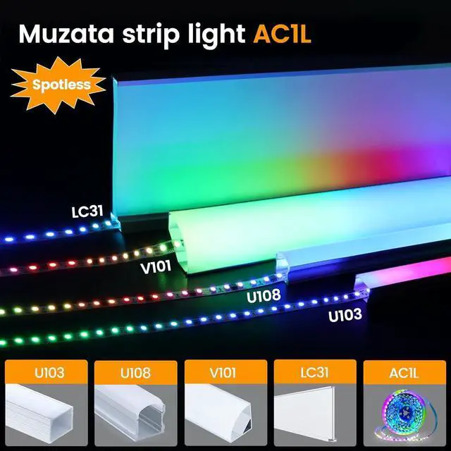 Alt view image 4 of 7 - 16.4FT/5M 96LEDs/M High Density RGB LED Strip Light Spotless U108 U103 LC31 LED Strip Channel Neon Lighting Effect AC1L (Power Adapter Not Included)