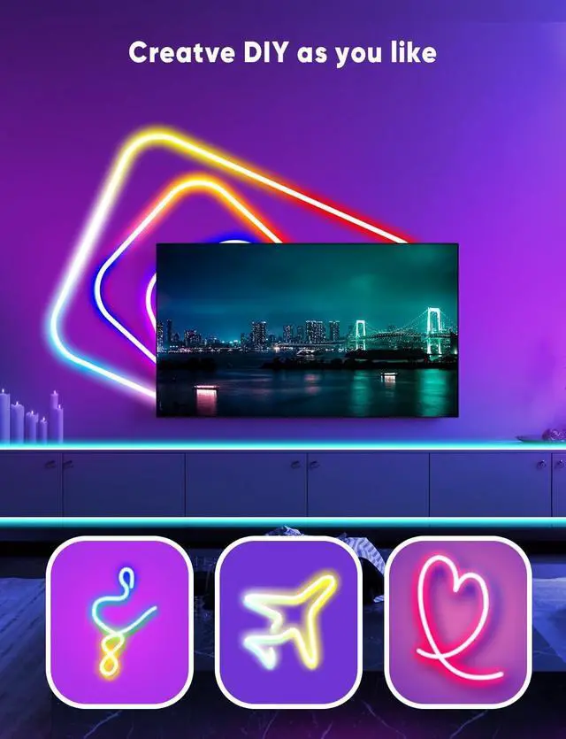 Alt view image 2 of 7 - 32.8ft Rope Lights 10m Led Strip Lights Remote APP Control IP67 Outdoor Neon Lights Music Sync Led Rope Lights DIY Mode Neon Flex Strip Lights for Bedroom Indoors Outdoors Decor