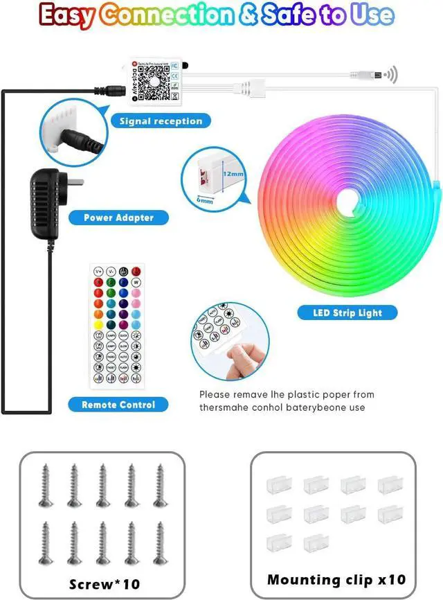 Alt view image 7 of 7 - 32.8ft Rope Lights 10m Led Strip Lights Remote APP Control IP67 Outdoor Neon Lights Music Sync Led Rope Lights DIY Mode Neon Flex Strip Lights for Bedroom Indoors Outdoors Decor