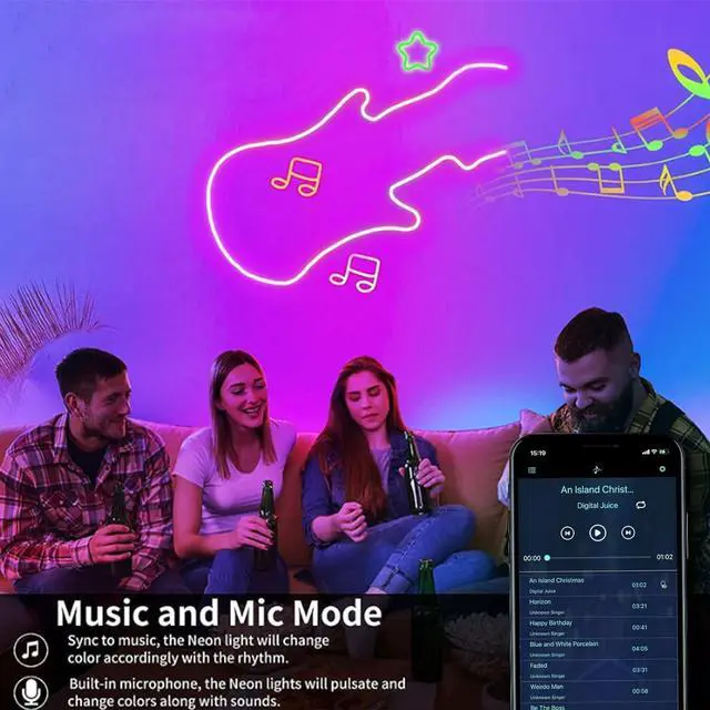 Alt view image 4 of 6 - 16.4FT Neon Rope Lights Flexible Led Rope Light Control with App/Remote Multiple Modes Music Sync IP65 Outdoor RGB Led Strip Lights Waterproof