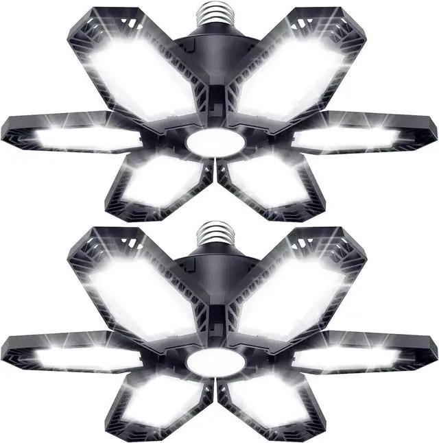 Main image of 2 Pack LED Garage Lights 150W Deformable Best Ceiling Shop Lights 15000LM LED Light 6500K Garage Lighting with 6+1 Adjustable Panels Bulb for Basement