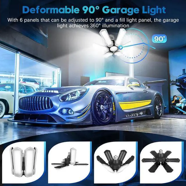 Alt view image 3 of 7 - 2 Pack LED Garage Lights 150W Deformable Best Ceiling Shop Lights 15000LM LED Light 6500K Garage Lighting with 6+1 Adjustable Panels Bulb for Basement