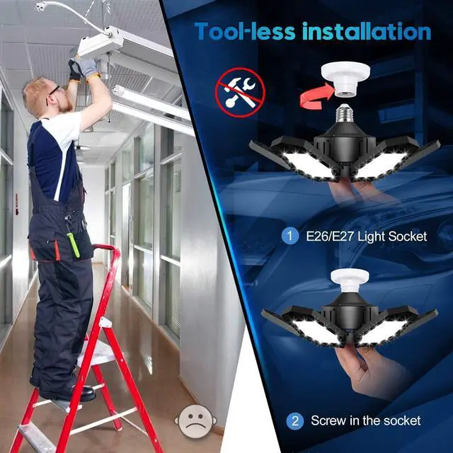 Alt view image 6 of 7 - 2 Pack LED Garage Lights 150W Deformable Best Ceiling Shop Lights 15000LM LED Light 6500K Garage Lighting with 6+1 Adjustable Panels Bulb for Basement