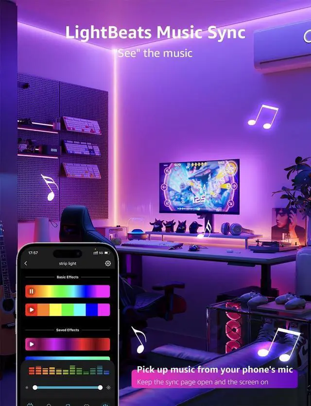 Alt view image 6 of 7 - SE1 AI Smart LED Strip Lights - 16.4ft RGB Color Changing Light Strips with APP Control AI Generated Lighting Music Sync 2.4GHz Wi-Fi & Bluetooth LED Lights for Home Decor (No Remote)