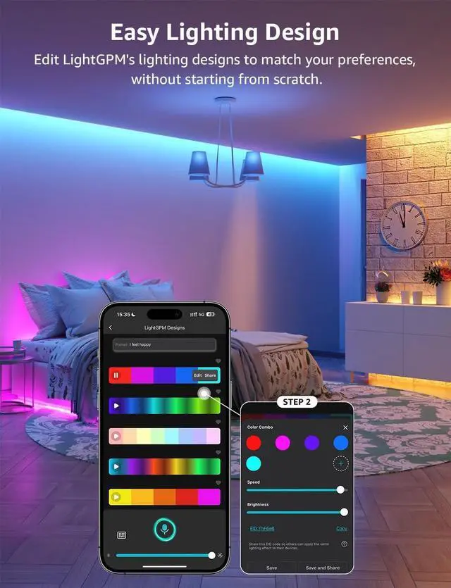 Alt view image 7 of 7 - SE1 AI Smart LED Strip Lights - 16.4ft RGB Color Changing Light Strips with APP Control AI Generated Lighting Music Sync 2.4GHz Wi-Fi & Bluetooth LED Lights for Home Decor (No Remote)