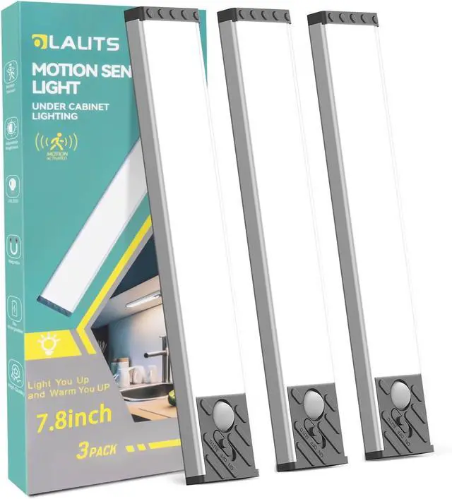 Main image of Under Cabinet Lighting Equipped with Motion Sensor Rechargeable Battery Operated3-Level Adjustable Brightness 3 Pack Magnetic Under Counter Lights for Kitchen Closet Pantry 7.8