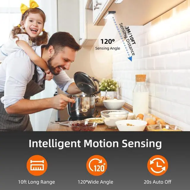Alt view image 2 of 7 - Under Cabinet Lighting Equipped with Motion Sensor Rechargeable Battery Operated3-Level Adjustable Brightness 3 Pack Magnetic Under Counter Lights for Kitchen Closet Pantry 7.8