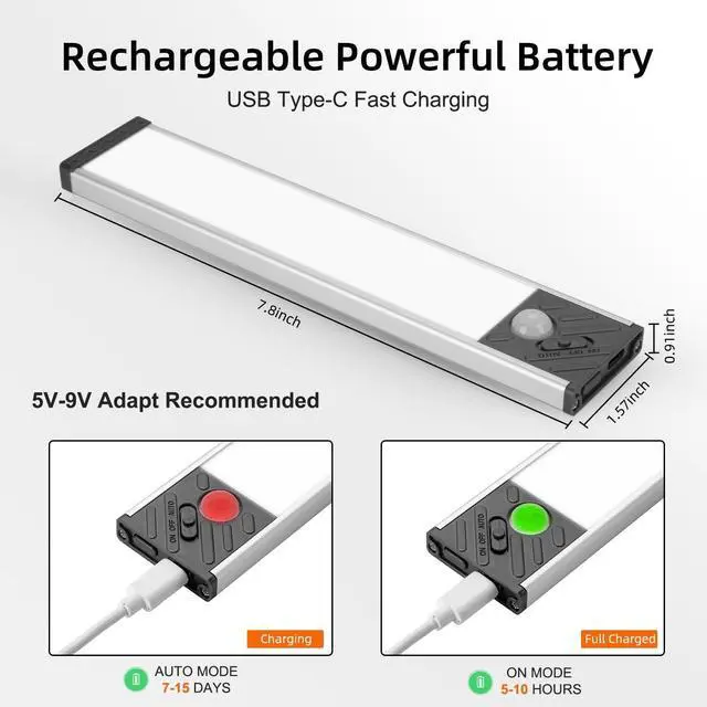 Alt view image 3 of 7 - Under Cabinet Lighting Equipped with Motion Sensor Rechargeable Battery Operated3-Level Adjustable Brightness 3 Pack Magnetic Under Counter Lights for Kitchen Closet Pantry 7.8