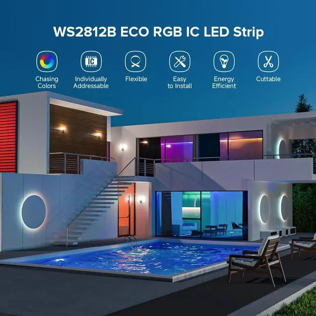 Alt view image 3 of 7 - WS2812B RGB ECO LED Strip Chasing Effects 5050SMD Individually Addressable 16.4FT 60Pixels/m 300Pixels Flexible Dream Color IP65 for Bedroom DIY Projects DC5V(No Adapter or Controller)