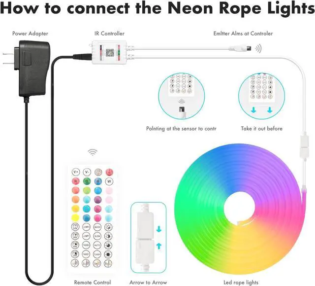 Alt view image 7 of 7 - Neon Rope Lights 16.4FT RGB LED Strip Lights App Control Music Syncing IR Remote Control Outdoor IP67 Waterproof Softer Material Design for Bedroom Living Gaming Party Decoration