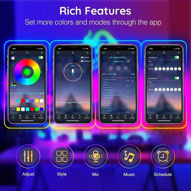 Alt view image 7 of 7 - 200Ft Led Rope Lights Flexible Neon Lights Control with App/Remote Multiple Modes IP65 Outdoor RGB Waterproof Music Sync Gaming Light Strip for Bedroom Decor (200FT)