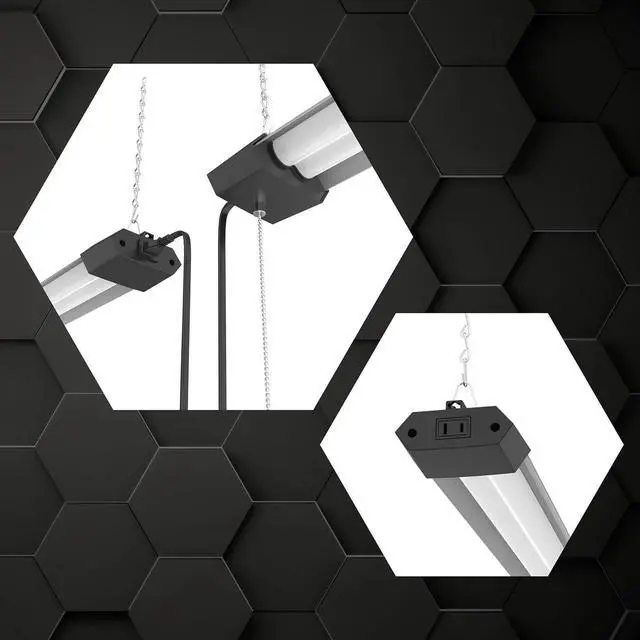 Alt view image 3 of 4 - 4FT 50W LED Shop Light Linkable with Hexagon Shade Reflector Cover Daylight White 5000K Pull Chain Plug in Workshop Fixture for Garage Basement
