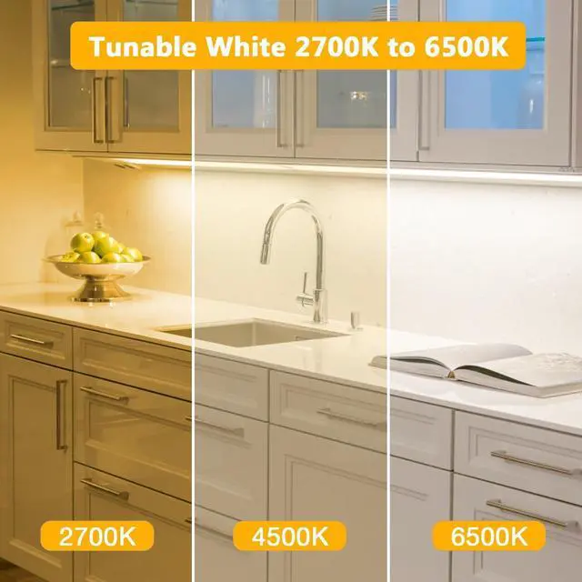 Alt view image 3 of 7 - COB LED Strip Lights Tunable White(2700K-6500K) COB LED Lights with 3040 LEDs 24V Adapter RF Remote Dimmable High Density Uniform LED Strip for Bedroom Kitchen Cabinet CRI90+ 16.4ft