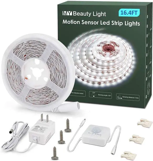 Main image of Motion Activated LED Strip Lights 16.4ft LED Light Strip with Day or Night 2 Lighting Modes 3 Timing Off Modes Bright White 12v Plug-in LED Rope Lights for Under Cabinet Kitchen