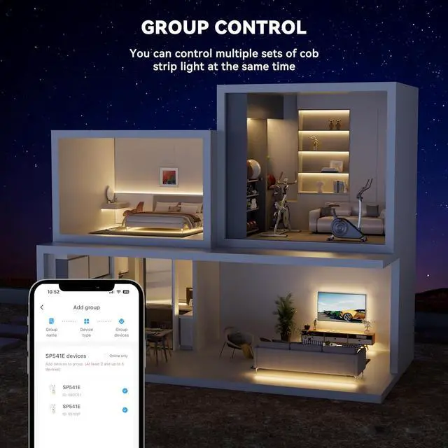 Alt view image 5 of 7 - LED Strip Warm White 20ft/6.1m Smart LED Strip Light Kit Compatible with Alexa/Google Assistant Dimmable 24V 3000K COB LED Strip Light for Bedroom Kitchen Cabinet Mirror Sunroom