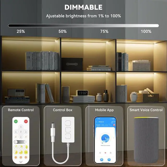 Alt view image 6 of 7 - LED Strip Warm White 20ft/6.1m Smart LED Strip Light Kit Compatible with Alexa/Google Assistant Dimmable 24V 3000K COB LED Strip Light for Bedroom Kitchen Cabinet Mirror Sunroom