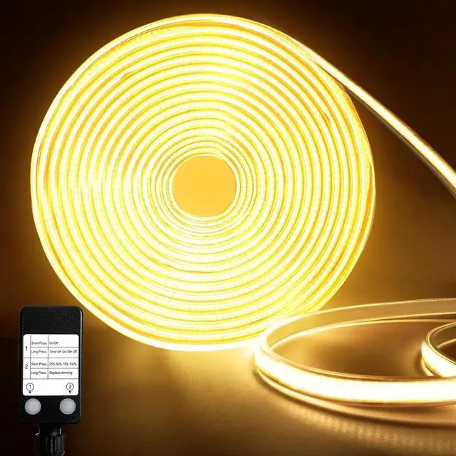 Main image of 32.8Ft COB LED Strip Lights Outdoor Waterproof 3200 LED Strip Light PVC Casing Tape Light Flexible with Self-Adhesive Timer Dimmable for House Garden Camping DIY Lighting (Warm White)