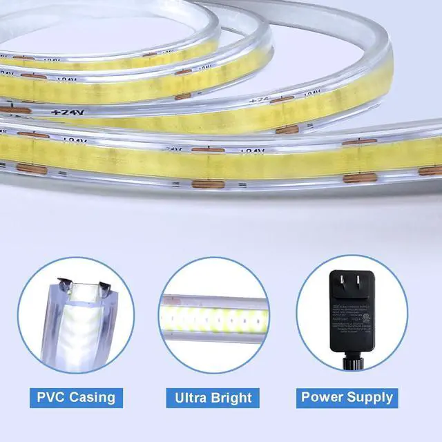 Alt view image 7 of 7 - 32.8Ft COB LED Strip Lights Outdoor Waterproof 3200 LED Strip Light PVC Casing Tape Light Flexible with Self-Adhesive Timer Dimmable for House Garden Camping DIY Lighting (Warm White)