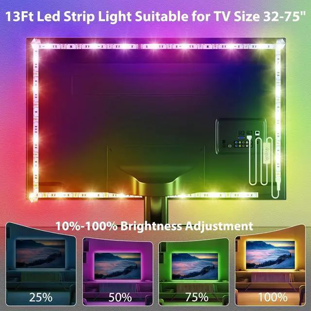 Alt view image 4 of 6 - LED Strips TV Light 13.12Ft RGB Strip Lights for 32-65 Inch TV Behind App Control Strip Light with Music Sync USB Plug-in Bias LED Lights for Bedroom Gaming Room Cabinet Home Theater DIY Decor