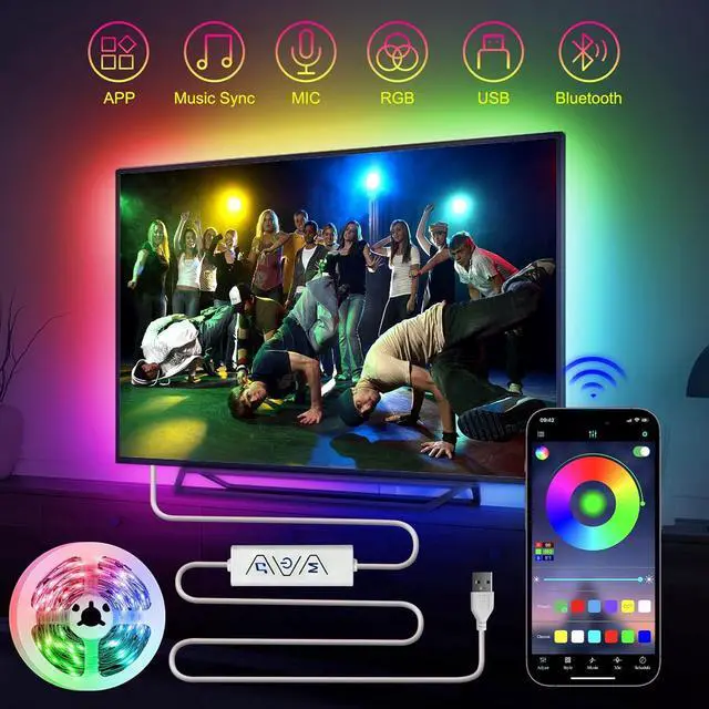 Alt view image 6 of 6 - LED Strips TV Light 13.12Ft RGB Strip Lights for 32-65 Inch TV Behind App Control Strip Light with Music Sync USB Plug-in Bias LED Lights for Bedroom Gaming Room Cabinet Home Theater DIY Decor
