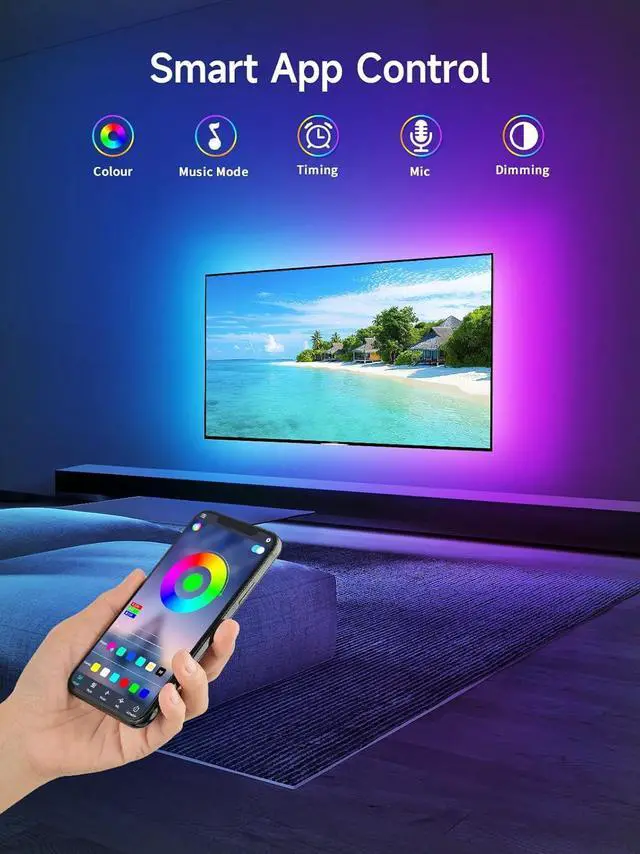 Alt view image 2 of 6 - LED Lights for TV 16.4ft TV LED Backlight for 45-75in RGB TV Backlight Behind Strip with Music Sync Bluetooth APP and Remote Control Strip Lights USB Powered for Bedroom Gaming