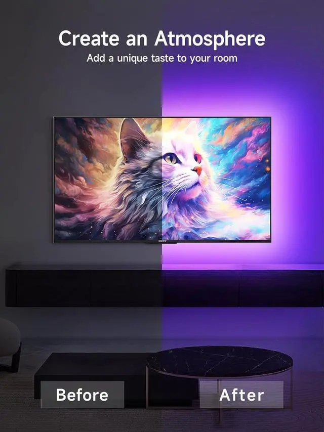 Alt view image 3 of 6 - LED Lights for TV 16.4ft TV LED Backlight for 45-75in RGB TV Backlight Behind Strip with Music Sync Bluetooth APP and Remote Control Strip Lights USB Powered for Bedroom Gaming