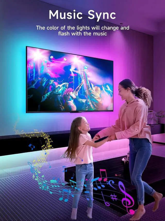 Alt view image 5 of 6 - LED Lights for TV 16.4ft TV LED Backlight for 45-75in RGB TV Backlight Behind Strip with Music Sync Bluetooth APP and Remote Control Strip Lights USB Powered for Bedroom Gaming
