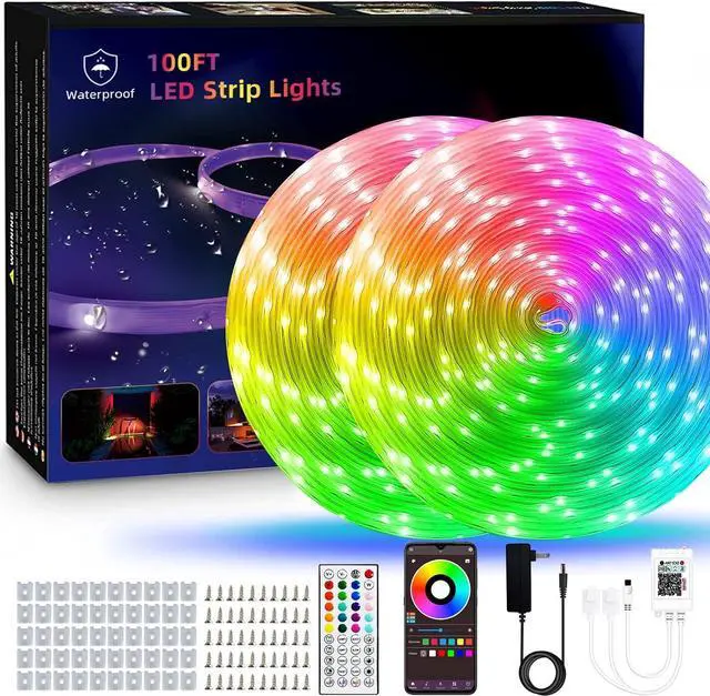 Main image of Outdoor LED Strip Lights 100FT RGB Color Changing Indoor/Outdoor Waterproof Strip Lights with Remote Control and APP Music Sync for Home and Garden