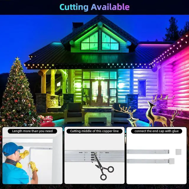 Alt view image 2 of 6 - Outdoor LED Strip Lights 100FT RGB Color Changing Indoor/Outdoor Waterproof Strip Lights with Remote Control and APP Music Sync for Home and Garden