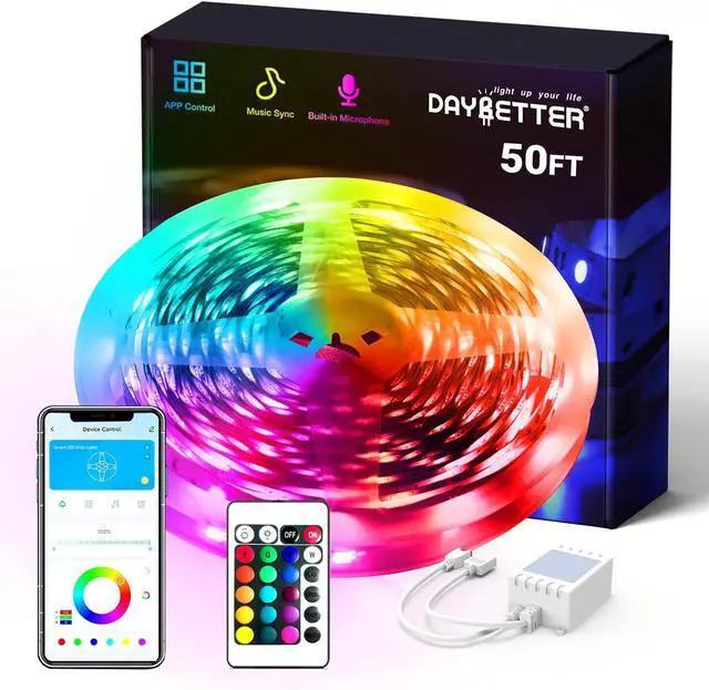 Main image of Smart RGB Led Strip Lights 50ft Led Lights for Bedroom with App Control Multicolor Changing Led Light Strips Apply for Home Decor Living Room Kitchen Home Party Decoration 12V