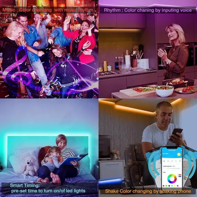 Alt view image 4 of 5 - Smart RGB Led Strip Lights 50ft Led Lights for Bedroom with App Control Multicolor Changing Led Light Strips Apply for Home Decor Living Room Kitchen Home Party Decoration 12V