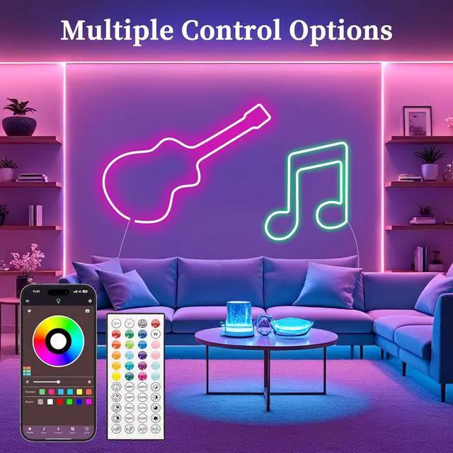Alt view image 3 of 6 - Neon Rope Lights 32.8Ft RGB LED Strip Lights - App & Remote Control Music Sync IP67 Waterproof Flexible Cuttable Neon Lights for Bedroom Gaming Party Outdoor Decor Multiple Modes