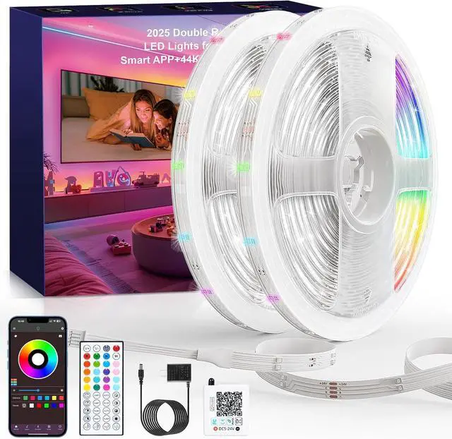Main image of LED Lights for Bedroom 2025 Double Row 100FT 960LEDs RGB Strip Lights Music Sync Color Changing LED Lights APP+44Key Remote Control Timed Dimming for Bedroom Home Decor(2Rollsof50FT)