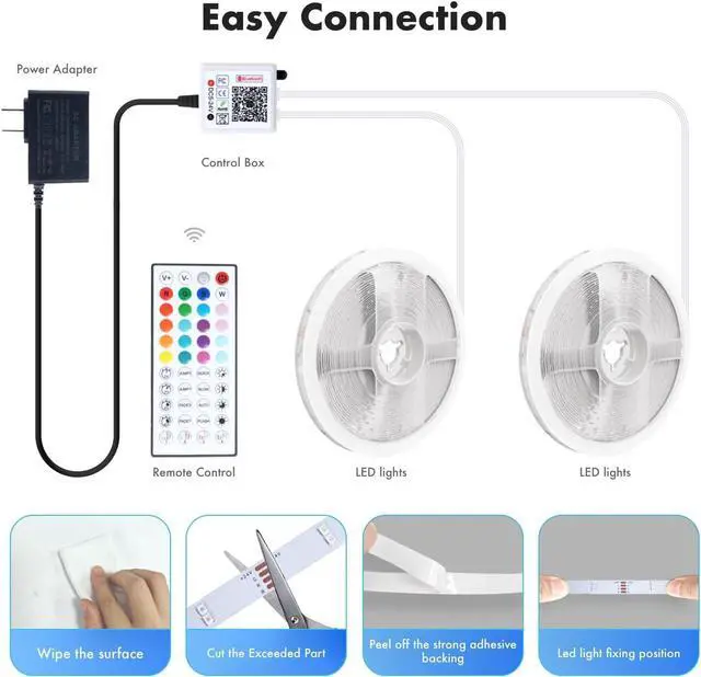 Alt view image 7 of 7 - LED Lights for Bedroom 2025 Double Row 100FT 960LEDs RGB Strip Lights Music Sync Color Changing LED Lights APP+44Key Remote Control Timed Dimming for Bedroom Home Decor(2Rollsof50FT)