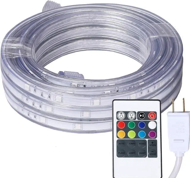 Main image of 16.4 Feet Flat Flexible LED Rope Lights Color Changing RGB Strip Light with Remote Control 8 Colors Multiple Modes Plug in Novelty Lighting Connectable and Waterproof for Home Kitchen Outdoor Use