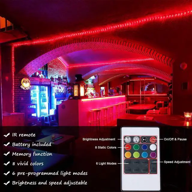 Alt view image 3 of 6 - 16.4 Feet Flat Flexible LED Rope Lights Color Changing RGB Strip Light with Remote Control 8 Colors Multiple Modes Plug in Novelty Lighting Connectable and Waterproof for Home Kitchen Outdoor Use