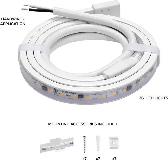 Alt view image 3 of 7 - 36 in. Hardwired LED Under Cabinet Strip Light 1380 Lumens 3000K Warm White Kitchen and Living Room 120V White Cove Lighting No Power Supply Needed