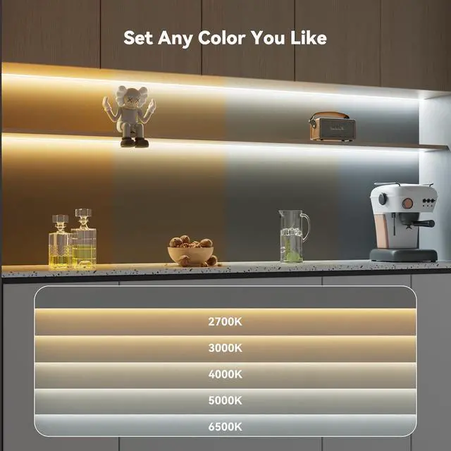 Alt view image 2 of 7 - COB LED Strip Light 2700K-6500K CCT Tunable White UL-Listed CRI90+ 16.4ft Super Bright Dimmable 24V LED Tape Lights with RF Remote for Under Cabinets Bedroom Kitchen TV Mirror DIY Lighting