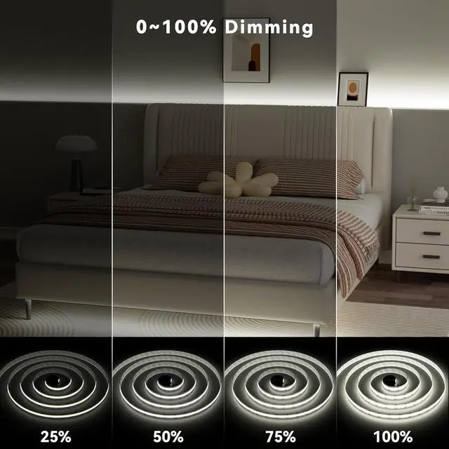 Alt view image 3 of 7 - COB LED Strip Light 2700K-6500K CCT Tunable White UL-Listed CRI90+ 16.4ft Super Bright Dimmable 24V LED Tape Lights with RF Remote for Under Cabinets Bedroom Kitchen TV Mirror DIY Lighting