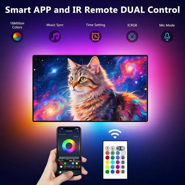 Alt view image 3 of 7 - Led Strip Lights 8.2ft for 40-60in TV USB LED TV Backlight Kit with Remote - 16 Color 5050 LEDs Bias Lighting for HDTV