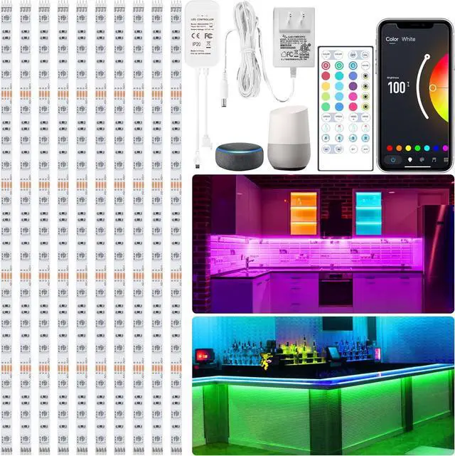 Main image of 10 PCS Smart RGB Under Cabinet Lights Kit Compatible with Alexa and Google Assistant App and Remote Control Music Sync Color Changing Timer Dimmable for Cabinet Counter Shelf Bookcase
