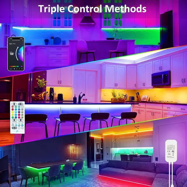 Alt view image 2 of 7 - 10 PCS Smart RGB Under Cabinet Lights Kit Compatible with Alexa and Google Assistant App and Remote Control Music Sync Color Changing Timer Dimmable for Cabinet Counter Shelf Bookcase