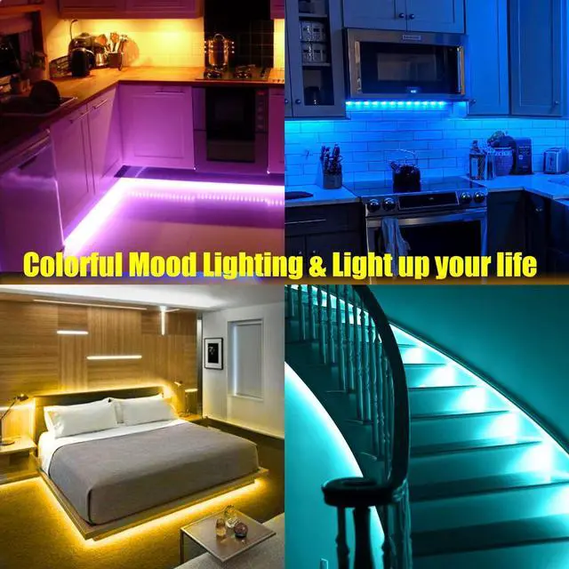 Alt view image 7 of 7 - 10 PCS Smart RGB Under Cabinet Lights Kit Compatible with Alexa and Google Assistant App and Remote Control Music Sync Color Changing Timer Dimmable for Cabinet Counter Shelf Bookcase