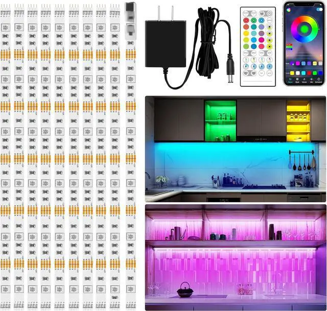 Main image of 10 PCS RGB Under Cabinet Lighting Kit App and Remote Control Led Strip Lights Music Sync Color Changing Led Lights with ETL Listed Power Adapter for Cabinet Counter Shelf Bookcase 16.4ft