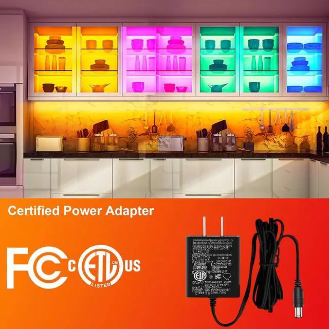 Alt view image 5 of 7 - 10 PCS RGB Under Cabinet Lighting Kit App and Remote Control Led Strip Lights Music Sync Color Changing Led Lights with ETL Listed Power Adapter for Cabinet Counter Shelf Bookcase 16.4ft