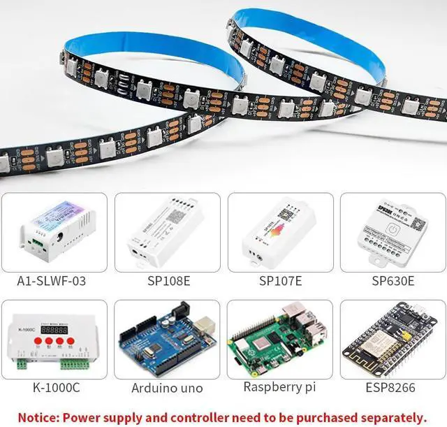 Alt view image 3 of 7 - WS2812B IC RGB 5050SMD ECO Individual Addressable LED Strip Light 16.4FT 300LED 60LED/m Flexible Full Color IP30 DC5V Black PCB for DIY Project (No Power Adapter or Controller)