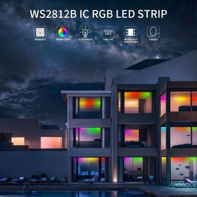 Alt view image 4 of 7 - WS2812B IC RGB 5050SMD ECO Individual Addressable LED Strip Light 16.4FT 300LED 60LED/m Flexible Full Color IP30 DC5V Black PCB for DIY Project (No Power Adapter or Controller)