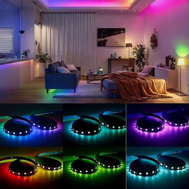 Alt view image 5 of 7 - WS2812B IC RGB 5050SMD ECO Individual Addressable LED Strip Light 16.4FT 300LED 60LED/m Flexible Full Color IP30 DC5V Black PCB for DIY Project (No Power Adapter or Controller)
