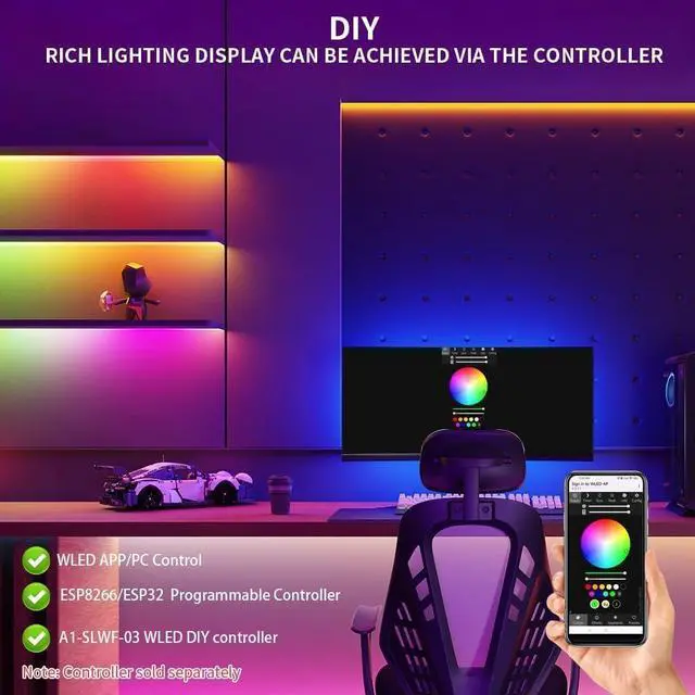 Alt view image 6 of 7 - WS2812B IC RGB 5050SMD ECO Individual Addressable LED Strip Light 16.4FT 300LED 60LED/m Flexible Full Color IP30 DC5V Black PCB for DIY Project (No Power Adapter or Controller)